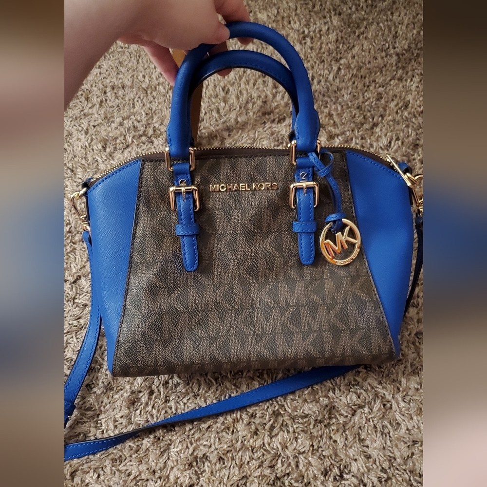 Michael Kors Blue And Brown Crossbody Purse
